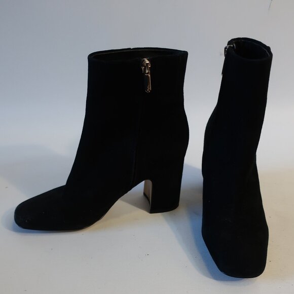 Womens Sam Edelman Fawn Black Suede Ankle Zip Block Heel Booties 7 - Picture 2 of 10